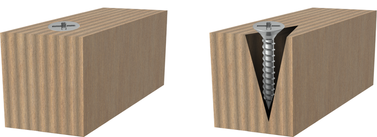 ビス止めによるマシンピラティスの木材が割れるイメージ