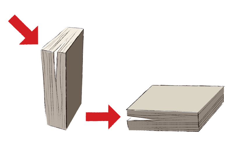 合成材の垂直の割れ、水平割れのイラスト
